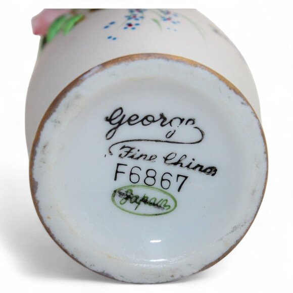 Vintage George Fine China Bud Vase Handpainted Pink Roses Gold Base Banff Japan - Picture 7 of 9
